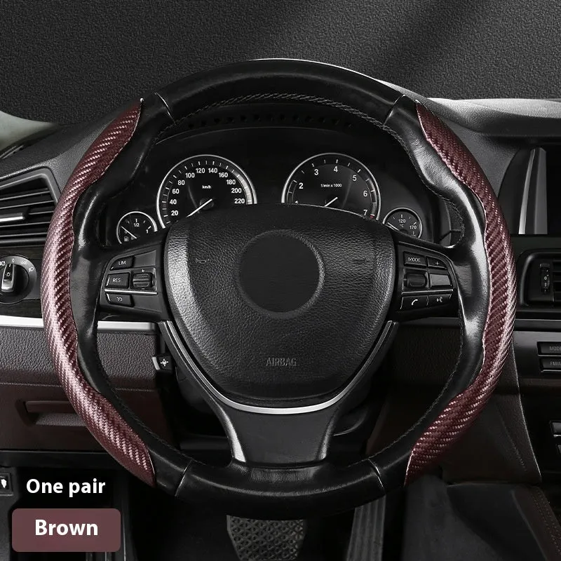 Sweat-absorbent suede steering wheel cover with carbon fibre pattern for 38cm or 40cm wheels in business style