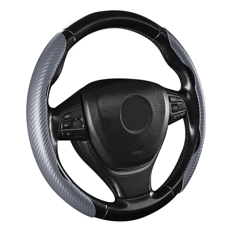 Sweat-absorbent suede steering wheel cover with carbon fibre pattern for 38cm or 40cm wheels in business style