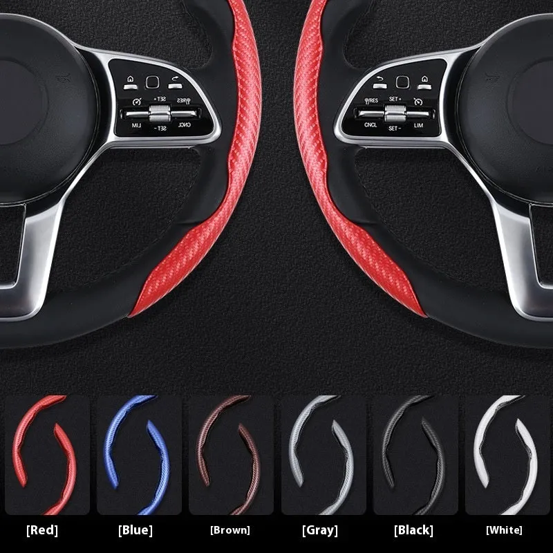 Sweat-absorbent suede steering wheel cover with carbon fibre pattern for 38cm or 40cm wheels in business style
