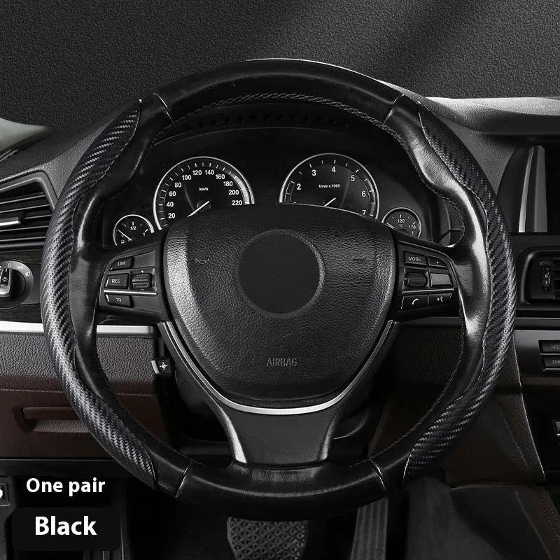 Sweat-absorbent suede steering wheel cover with carbon fibre pattern for 38cm or 40cm wheels in business style