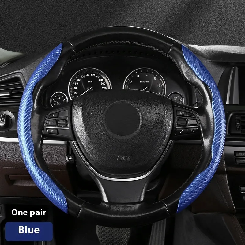 Sweat-absorbent suede steering wheel cover with carbon fibre pattern for 38cm or 40cm wheels in business style