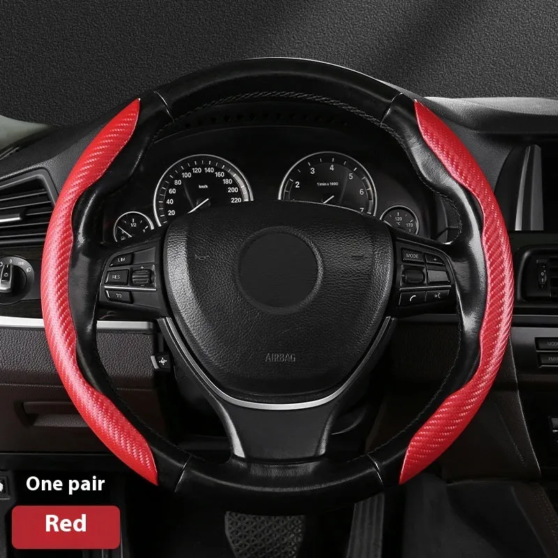 Sweat-absorbent suede steering wheel cover with carbon fibre pattern for 38cm or 40cm wheels in business style