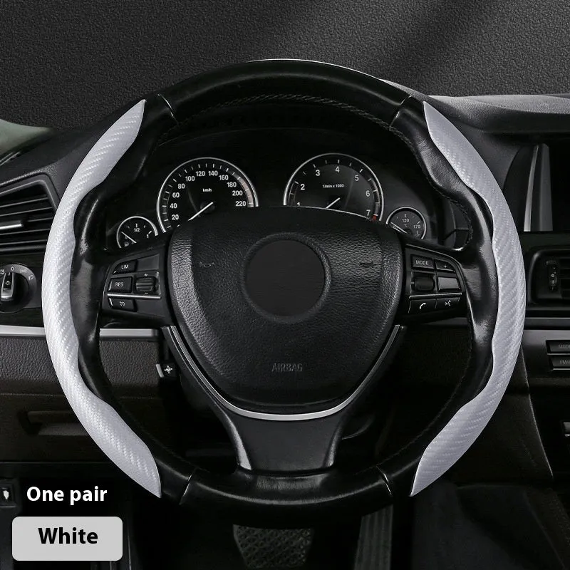 Sweat-absorbent suede steering wheel cover with carbon fibre pattern for 38cm or 40cm wheels in business style
