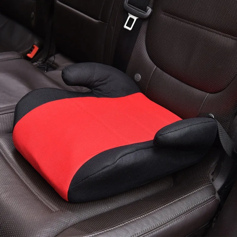 Portable children's car seat booster in blue with knitted cotton seat and plastic frame