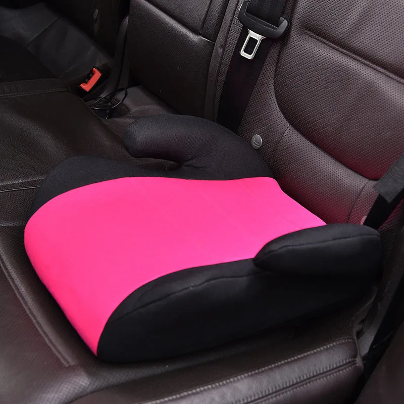 Portable children's car seat booster in blue with knitted cotton seat and plastic frame