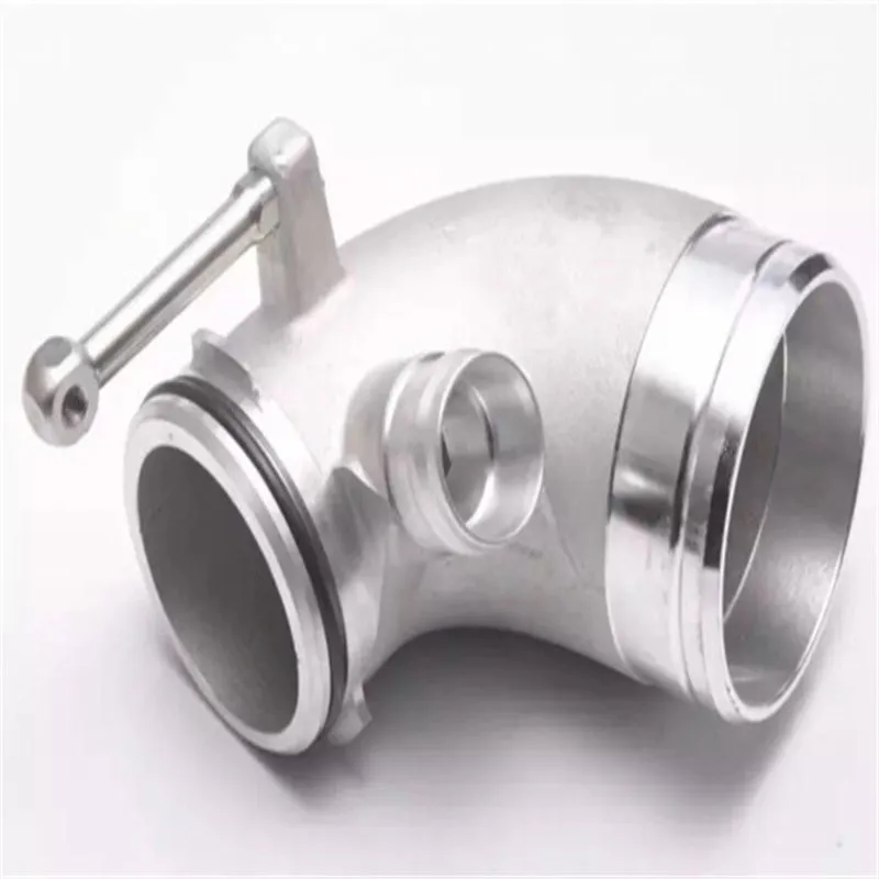 Aluminium alloy 90-degree turbo outlet elbow pipe for lateral engine mounting