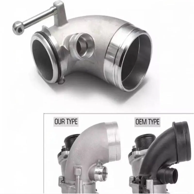 Aluminium alloy 90-degree turbo outlet elbow pipe for lateral engine mounting