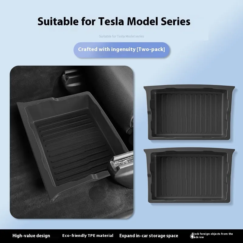 Black TPE under-chair storage box for Model Y with push-pull lid