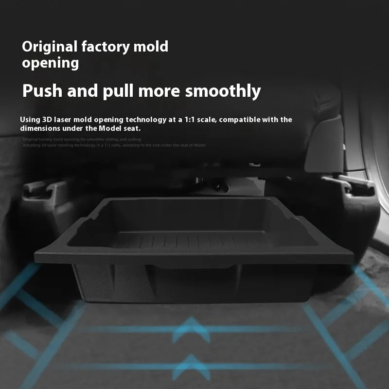 Black TPE under-chair storage box for Model Y with push-pull lid