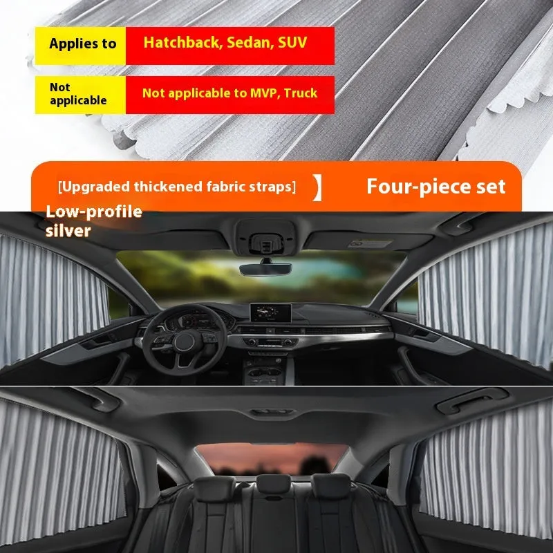 Car magnetic sunshade polyester four-piece set in silver colour for full car window coverage