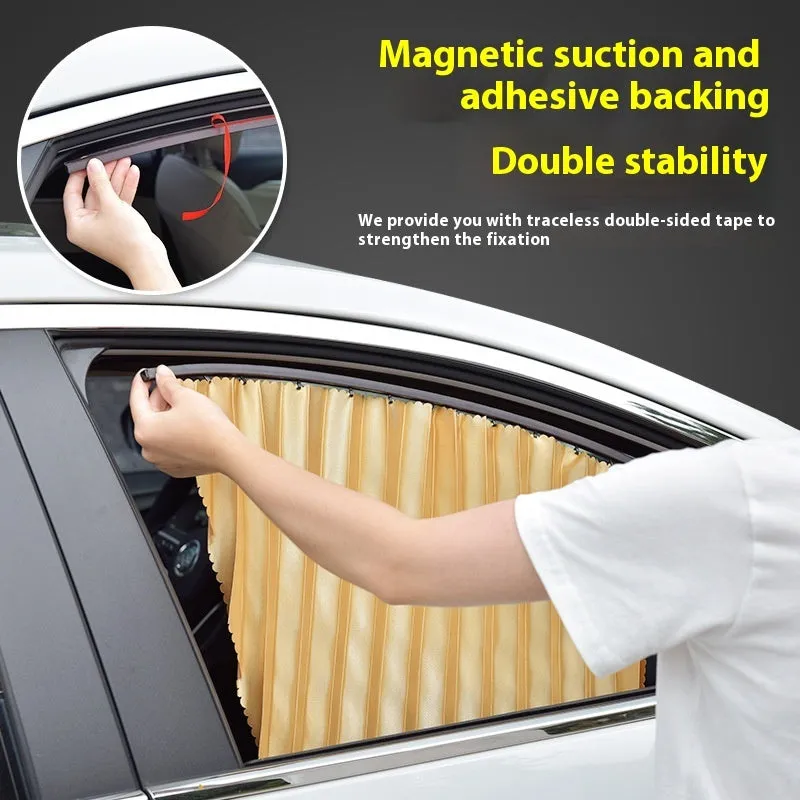 Car magnetic sunshade polyester four-piece set in silver colour for full car window coverage
