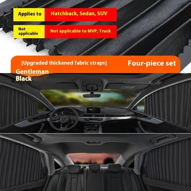 Car magnetic sunshade polyester four-piece set in silver colour for full car window coverage