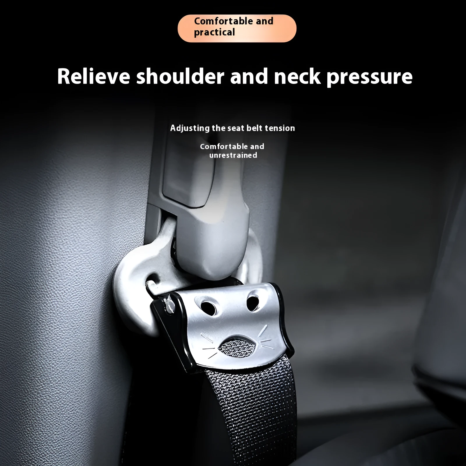 Car safety belt regulator for pregnant women in black ABS material, anti-strangulation belly stopper