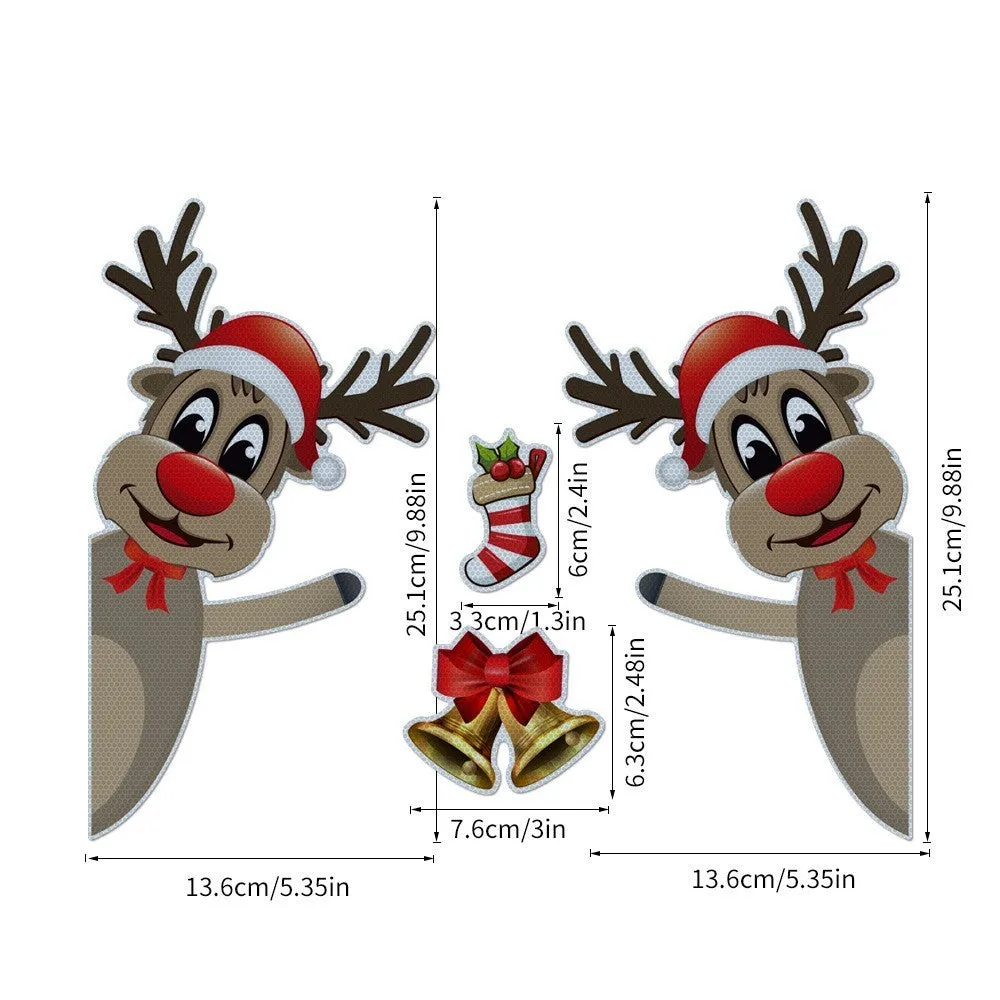 Set of magnetic Christmas stickers with a luminous reflective cartoon elk bell design on a synthetic resin background.