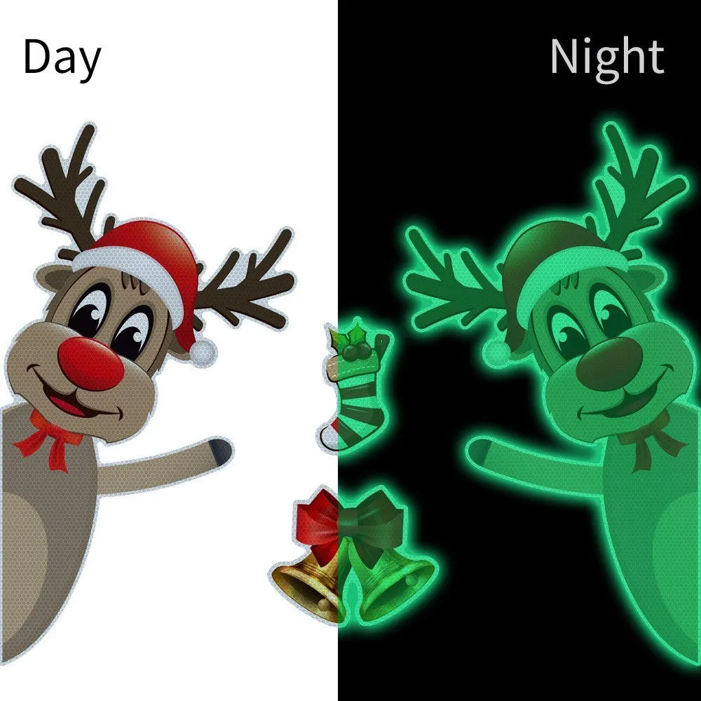 Set of magnetic Christmas stickers with a luminous reflective cartoon elk bell design on a synthetic resin background.