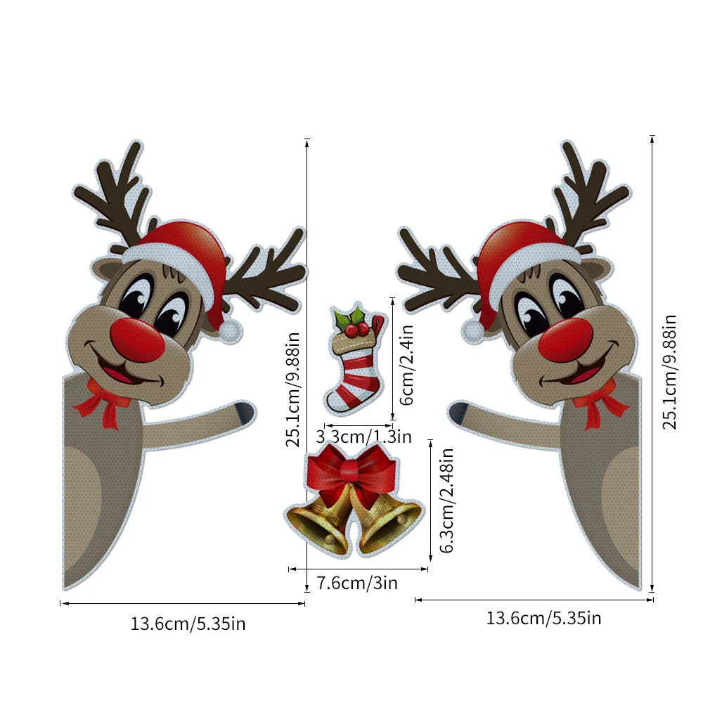 Set of magnetic Christmas stickers with a luminous reflective cartoon elk bell design on a synthetic resin background.