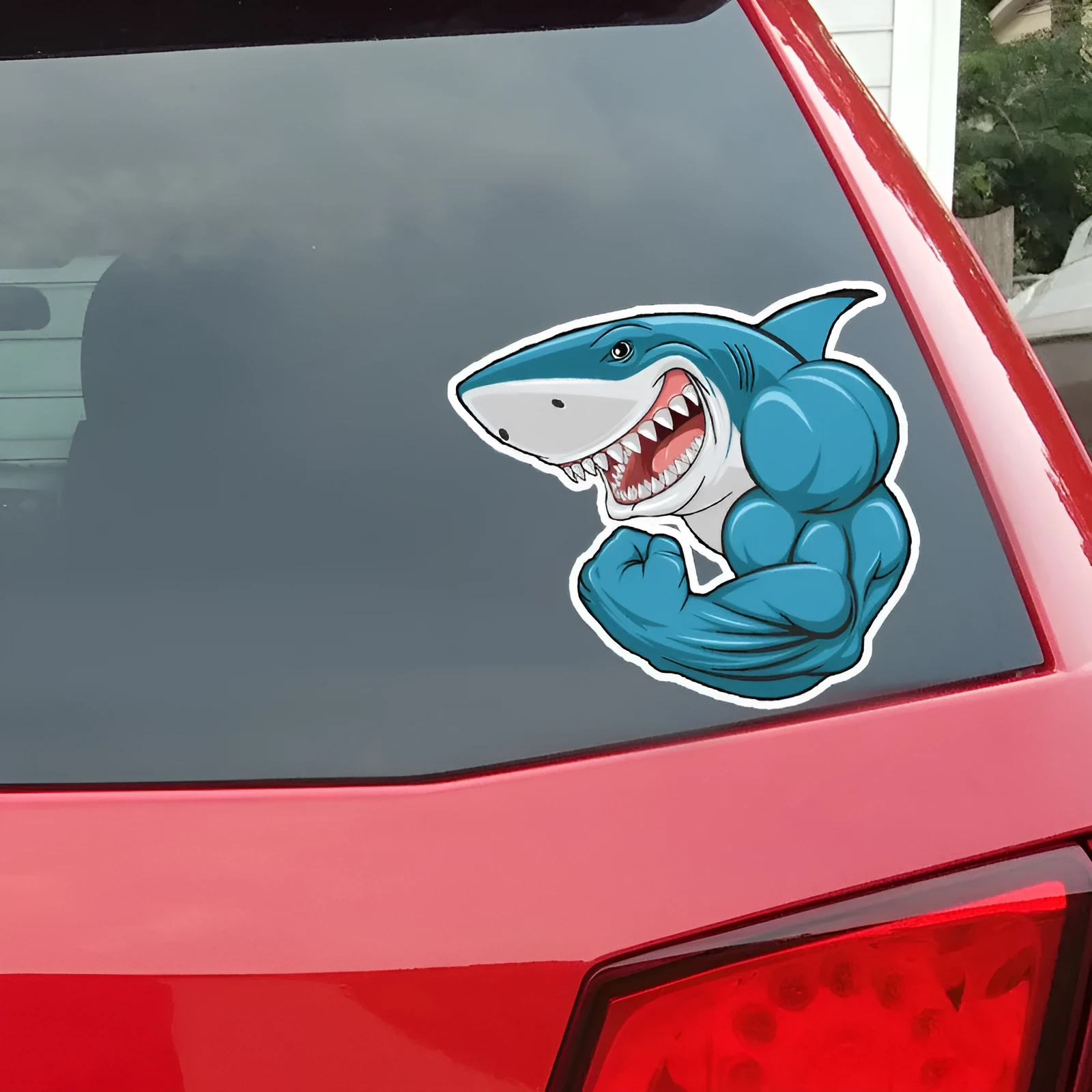 Bodybuilding shark 3D cartoon sticker on car bumper, 15 x 14 cm, PVC material