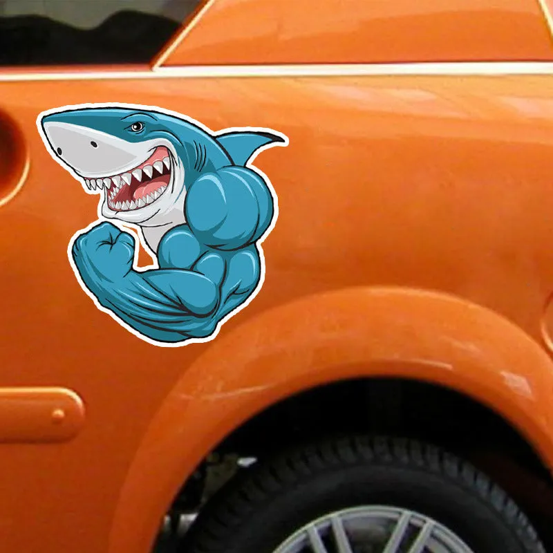 Bodybuilding shark 3D cartoon sticker on car bumper, 15 x 14 cm, PVC material