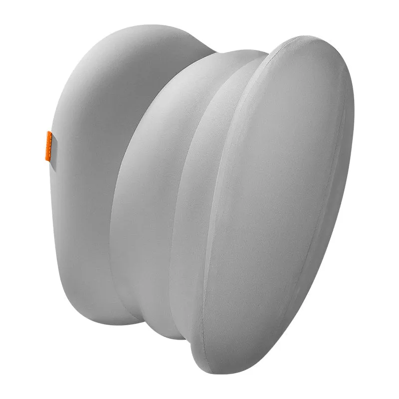 Grey and orange head rest and waist pillow set for lorry driver comfort.