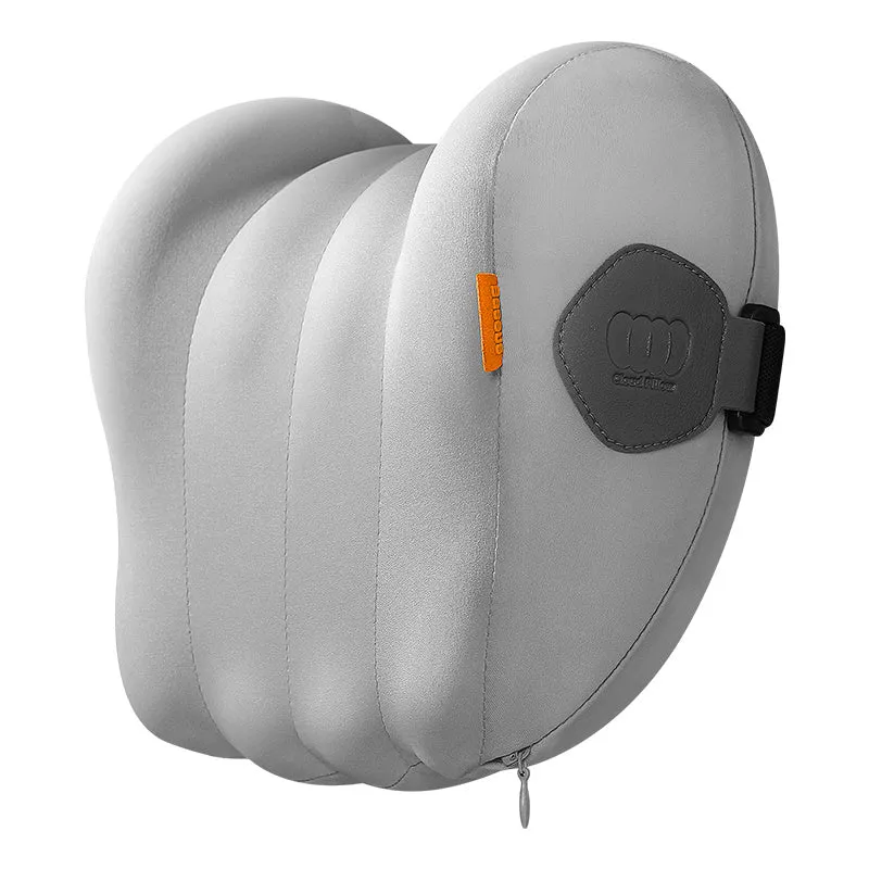 Grey and orange head rest and waist pillow set for lorry driver comfort.