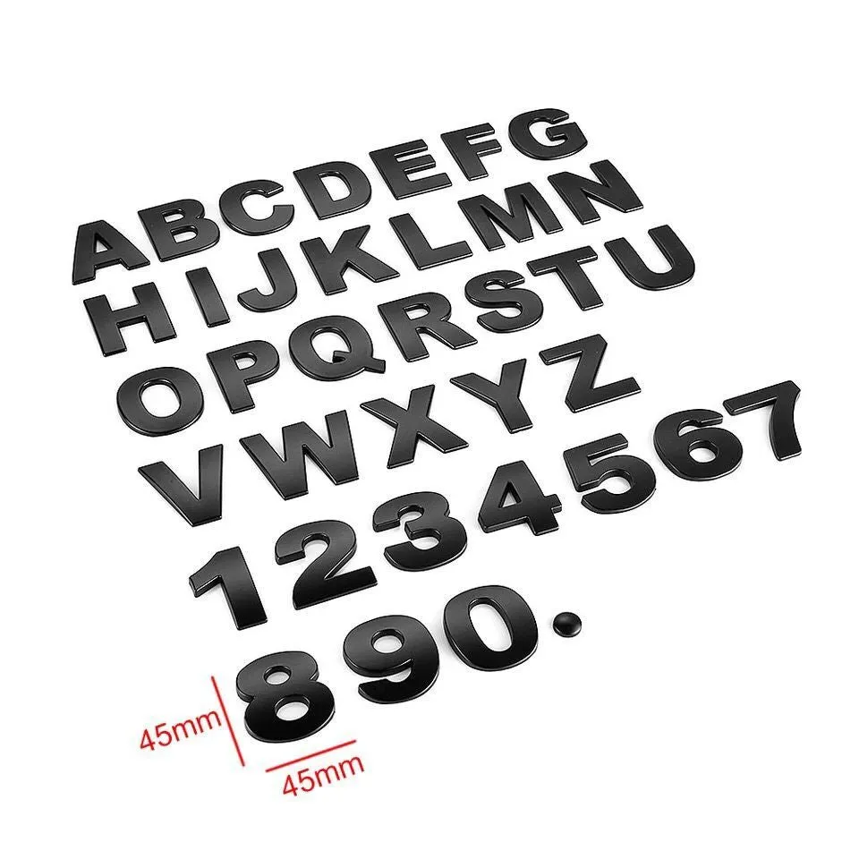 Large personalized English car tail letter mark aluminium alloy displacement sticker 4.5cm size black