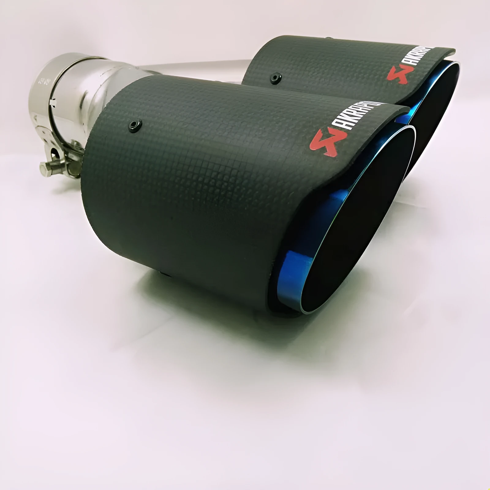 Carbon fibre double outlet blue mouth universal modified tail throat exhaust pipe 180mm diameter 260mm length black