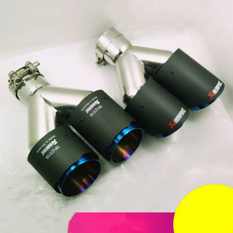 Carbon fibre double outlet blue mouth universal modified tail throat exhaust pipe 180mm diameter 260mm length black
