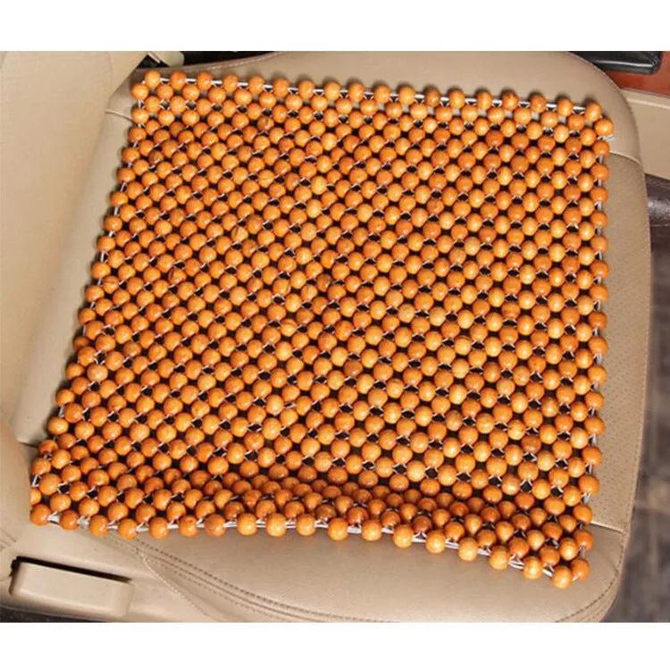 Square wooden bead cushion in beige colour option measuring 45x45 cm for car seat or chair