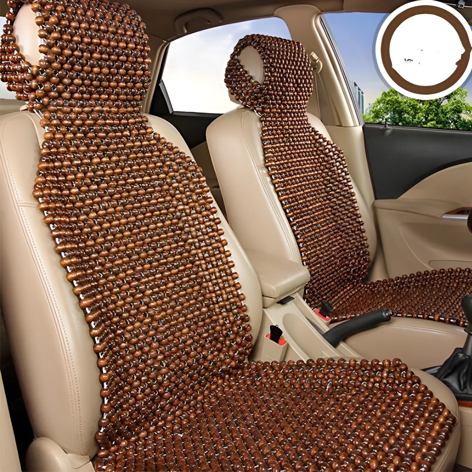 Square wooden bead cushion in beige colour option measuring 45x45 cm for car seat or chair