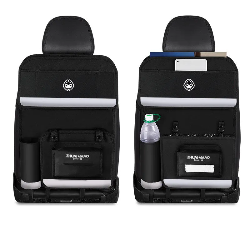 Pull Cat car seat back hanging storage bag in Oxford cloth and leather, 59x42cm, with dining table and tissue box option