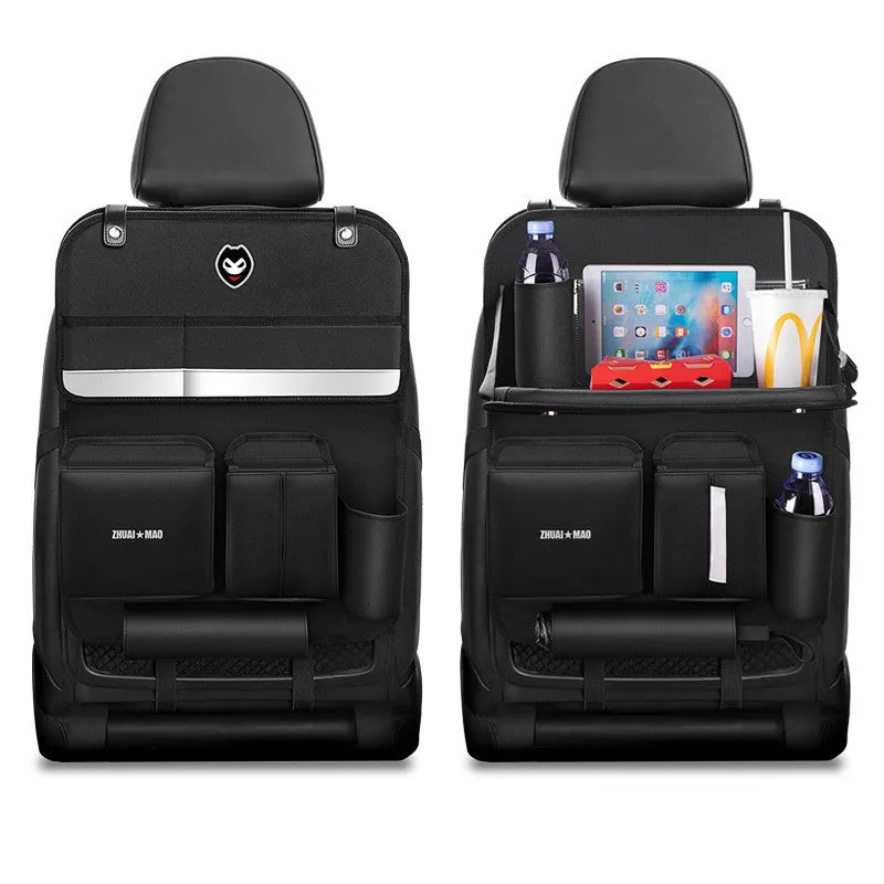 Pull Cat car seat back hanging storage bag in Oxford cloth and leather, 59x42cm, with dining table and tissue box option
