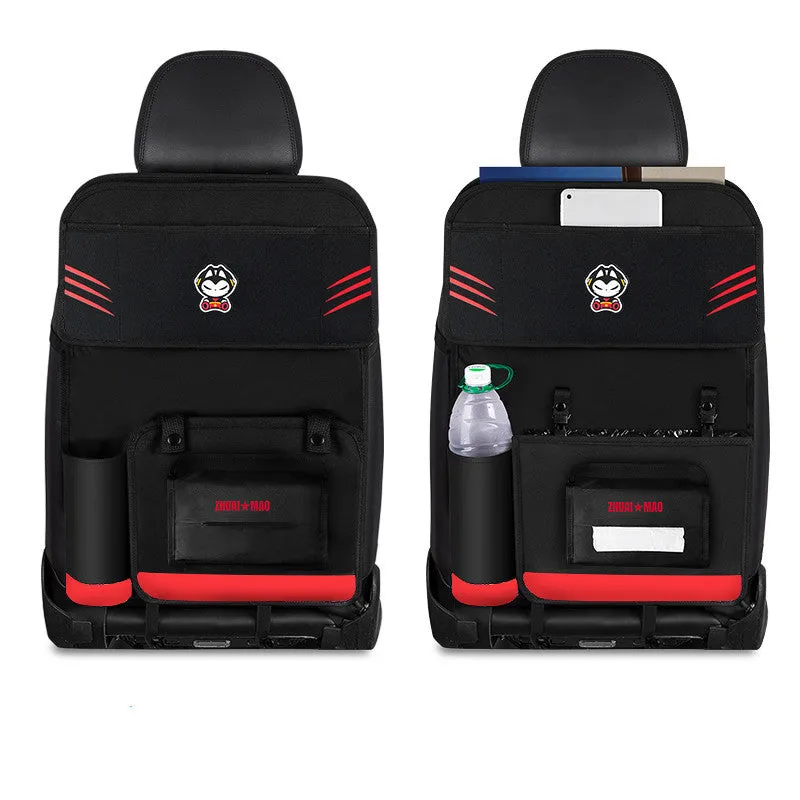 Pull Cat car seat back hanging storage bag in Oxford cloth and leather, 59x42cm, with dining table and tissue box option