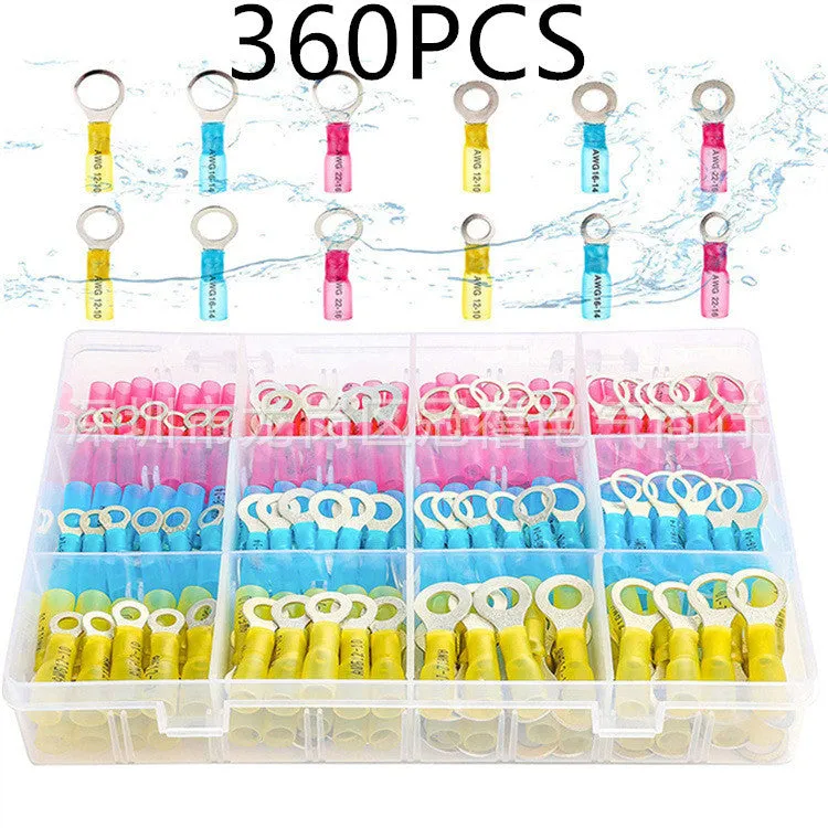 540PCS heat shrink wire connectors ring fork hook spade brass tin plated fire retardant