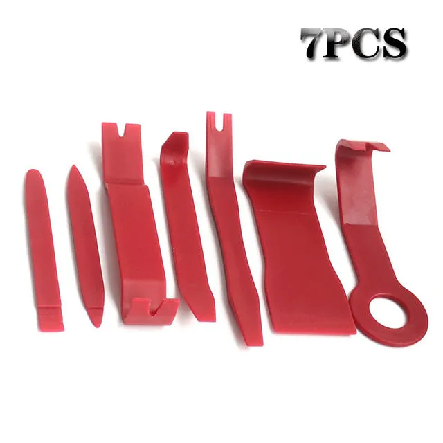 Car interior door panel repair tool set with red nylon pry wedges