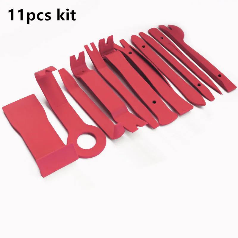 Car interior door panel repair tool set with red nylon pry wedges