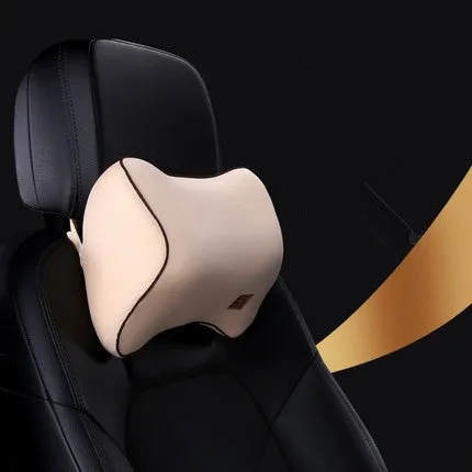 Car memory foam headrest and lumbar cushion set in black with technology breathable mesh fabric