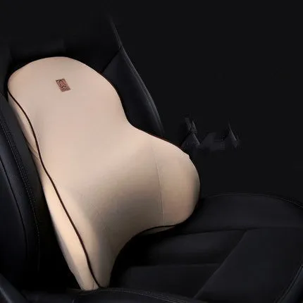 Car memory foam headrest and lumbar cushion set in black with technology breathable mesh fabric