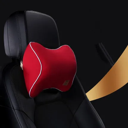 Car memory foam headrest and lumbar cushion set in black with technology breathable mesh fabric