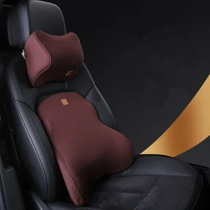 Car memory foam headrest and lumbar cushion set in black with technology breathable mesh fabric