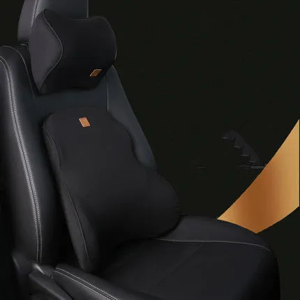 Car memory foam headrest and lumbar cushion set in black with technology breathable mesh fabric