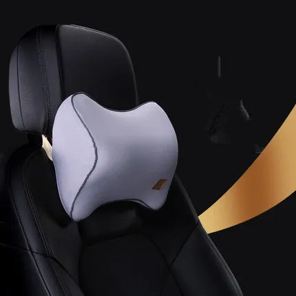 Car memory foam headrest and lumbar cushion set in black with technology breathable mesh fabric