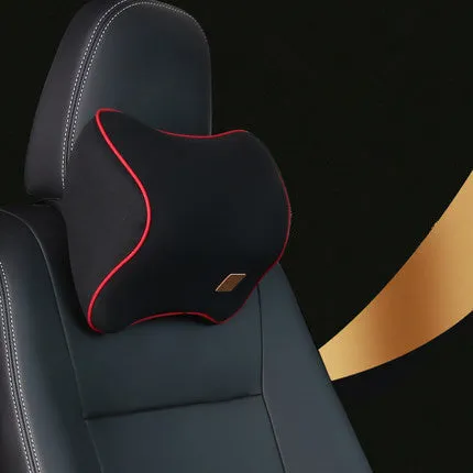 Car memory foam headrest and lumbar cushion set in black with technology breathable mesh fabric
