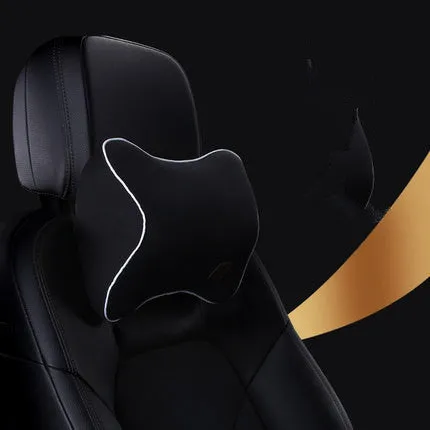 Car memory foam headrest and lumbar cushion set in black with technology breathable mesh fabric