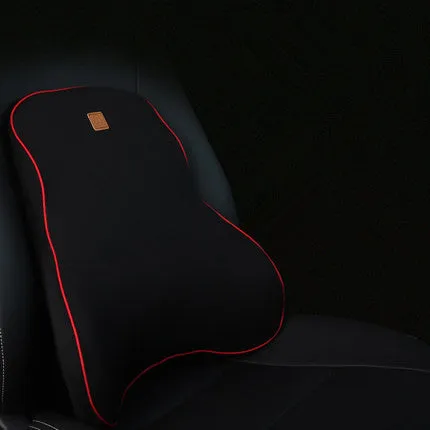 Car memory foam headrest and lumbar cushion set in black with technology breathable mesh fabric