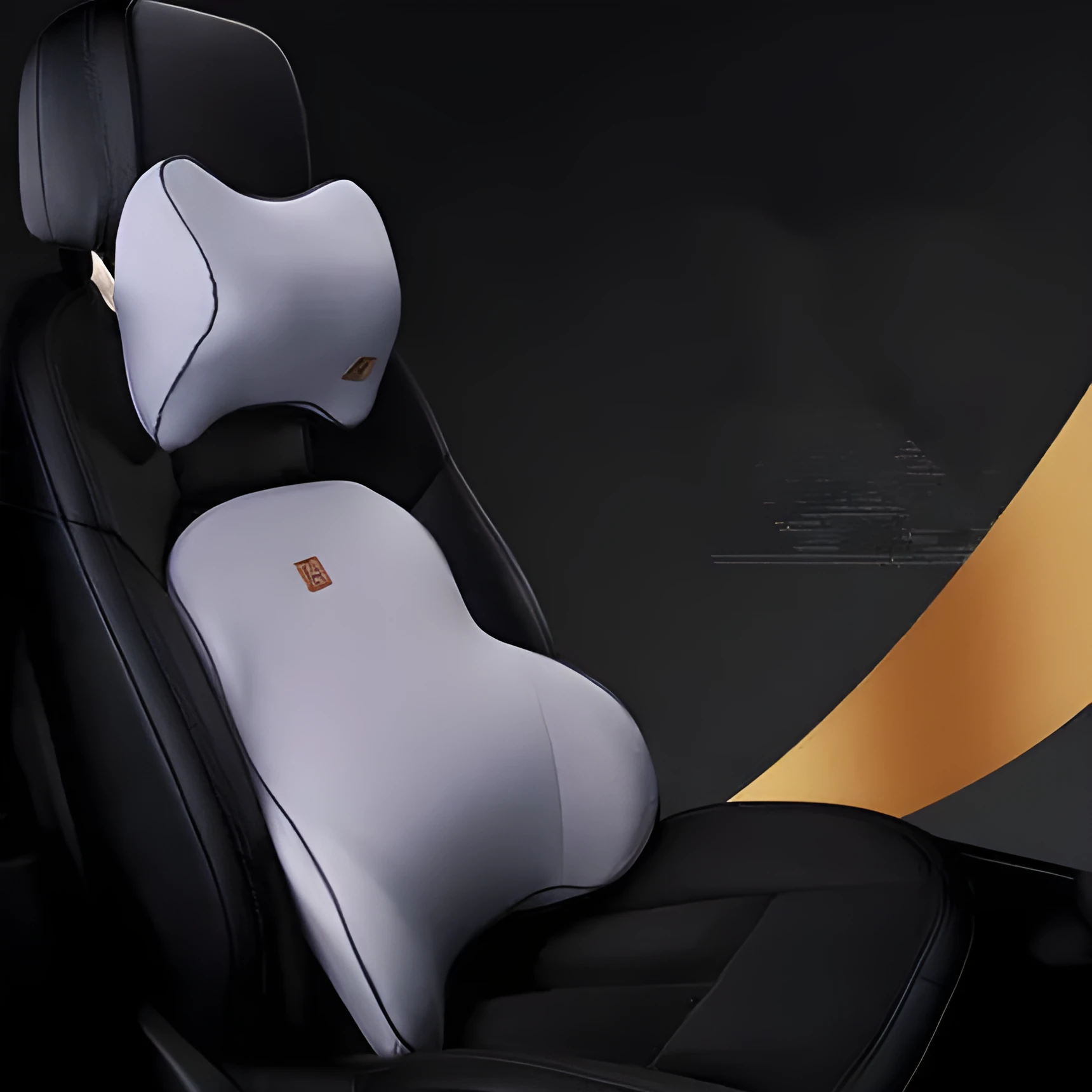 Car memory foam headrest and lumbar cushion set in black with technology breathable mesh fabric