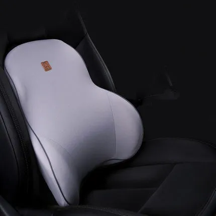 Car memory foam headrest and lumbar cushion set in black with technology breathable mesh fabric