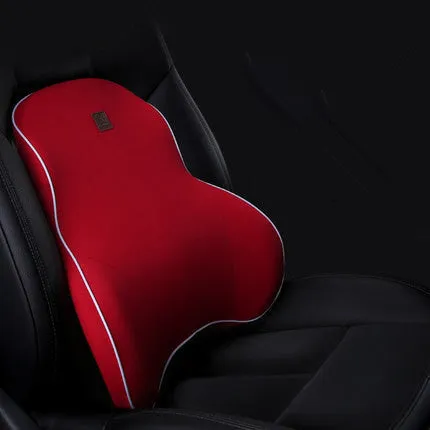 Car memory foam headrest and lumbar cushion set in black with technology breathable mesh fabric