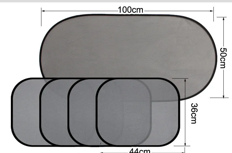 5-piece nylon mesh car sunshade set with suction cups for front and rear windows
