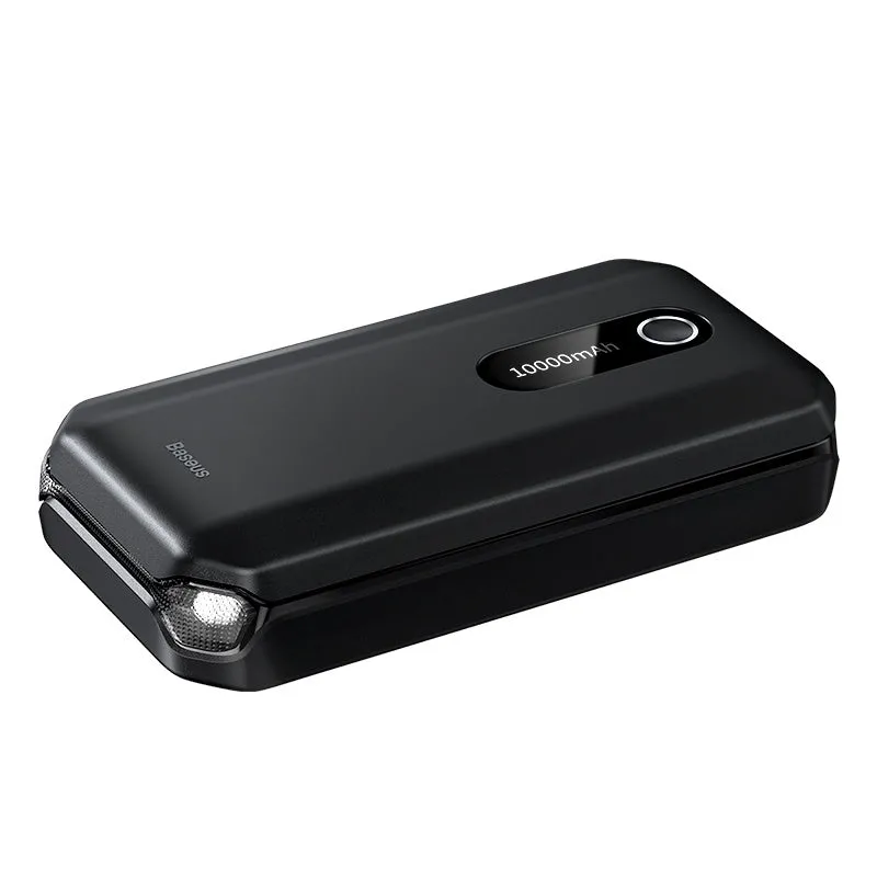 Black vehicle mounted emergency lighter jump starter with 10000mAh capacity and USB output