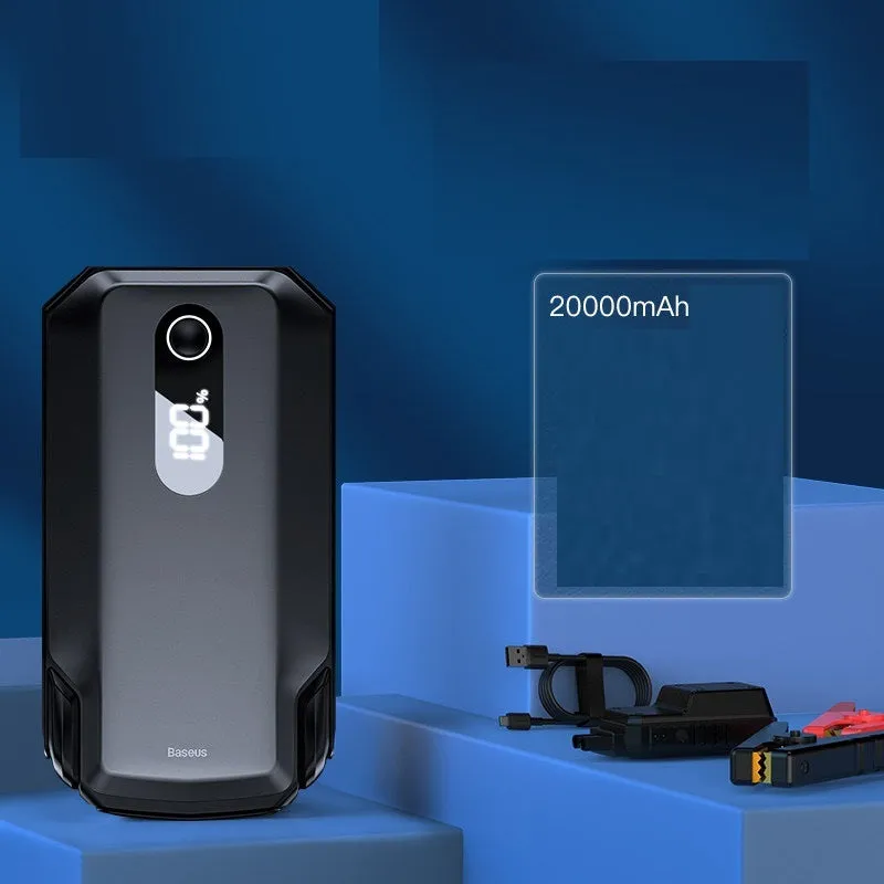 Black vehicle mounted emergency lighter jump starter with 10000mAh capacity and USB output